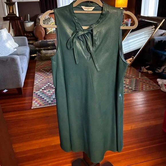 Amanda Uprichard Louie Forest Green Faux Leather Mini Swing Dress - Picture 6 of 10